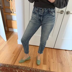 Moussy Distressed Blue Ankle Jeans